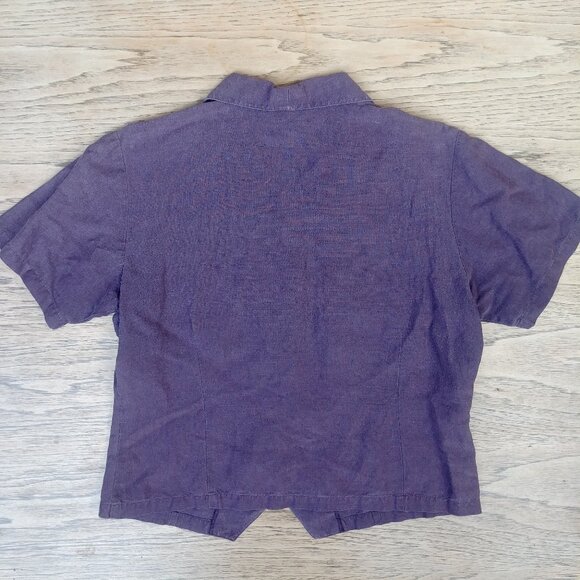 Vintage 75% silk 25% linen collar shell button down purple top blouse Medium - Picture 4 of 12